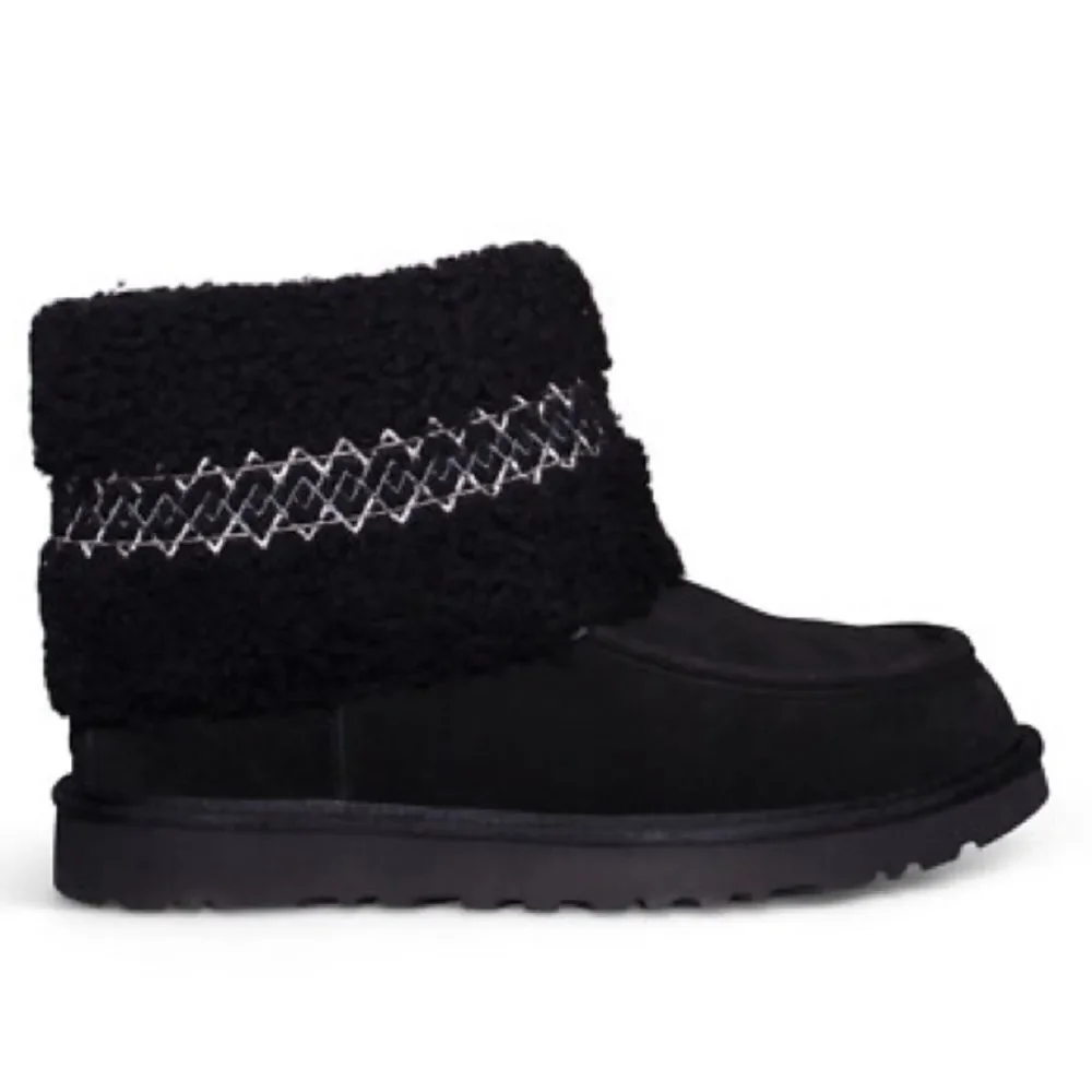 UGG BLACK MINI UGG BRAID SUEDE/ SHEEPSKIN WINTER BOOTS, WOMEN US 7/ EUR 38 NIB